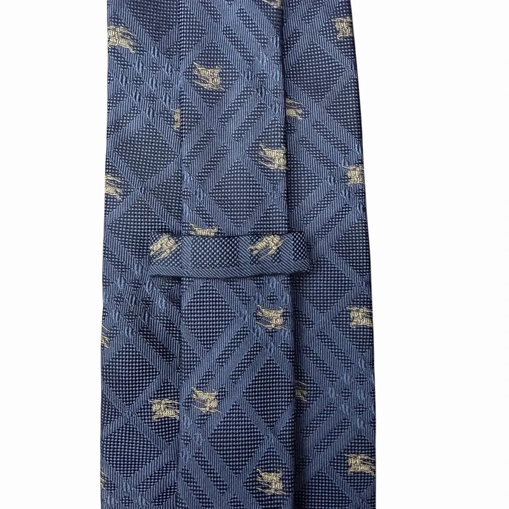 Burberry London Men's Tie Blue Nova Check Plaid Equestrian Knight Silk 3.75